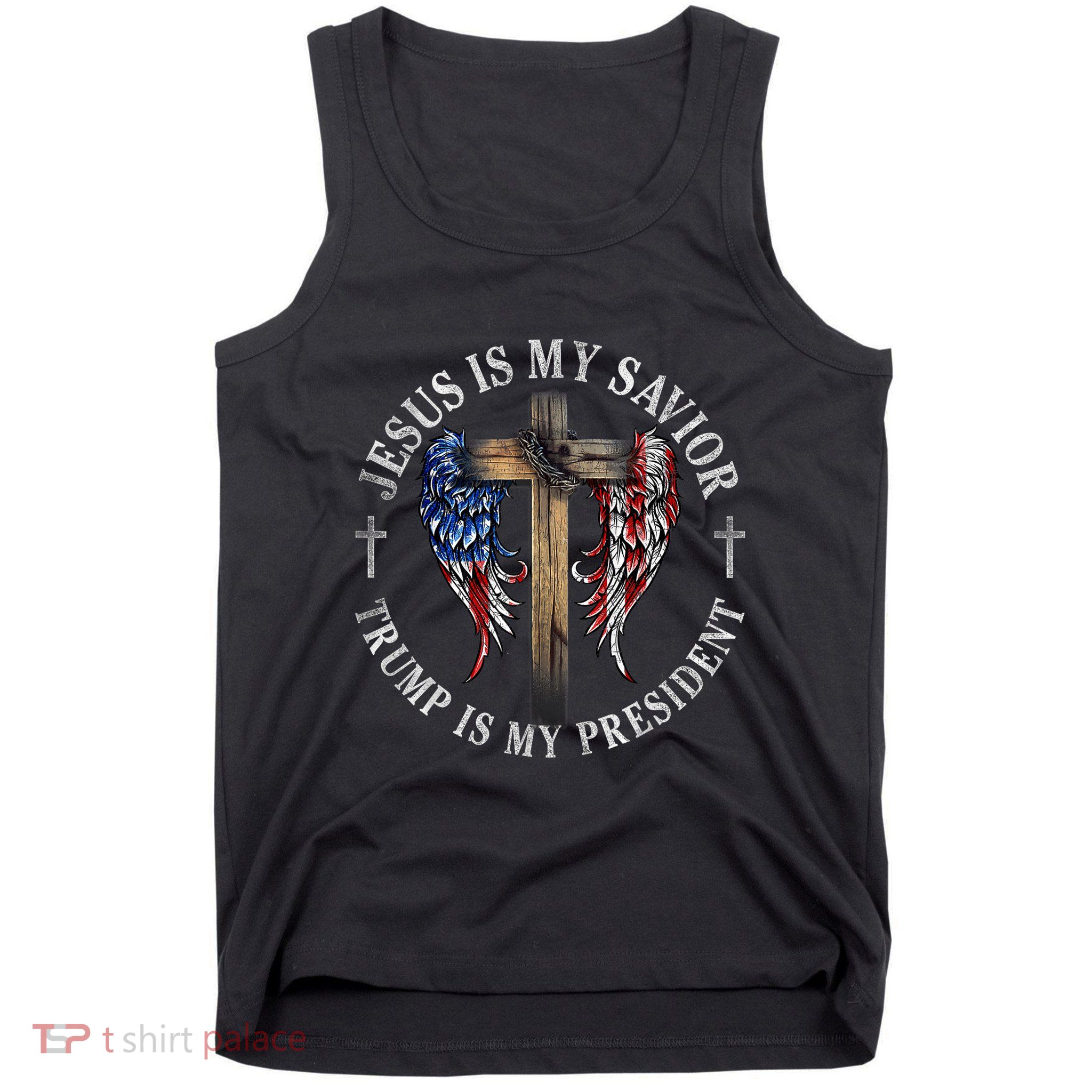 Jesus Is My Savior Trump Is My President 2024 Usa Flag Cross Tank Top