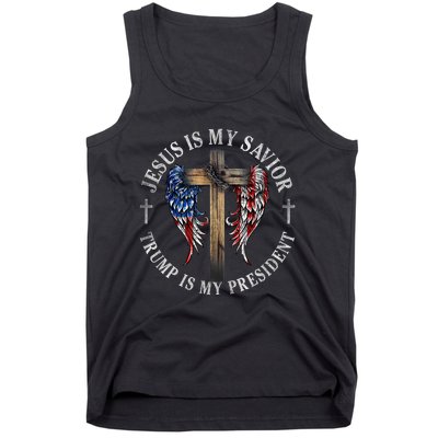 Jesus Is My Savior Trump Is My President 2024 Usa Flag Cross Tank Top