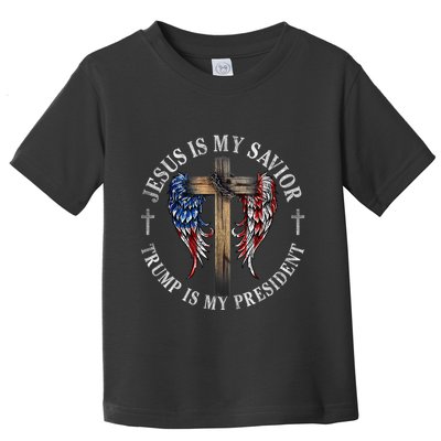Jesus Is My Savior Trump Is My President 2024 Usa Flag Cross Toddler T-Shirt