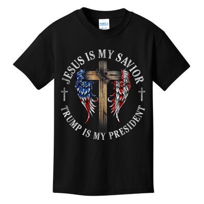 Jesus Is My Savior Trump Is My President 2024 Usa Flag Cross Kids T-Shirt