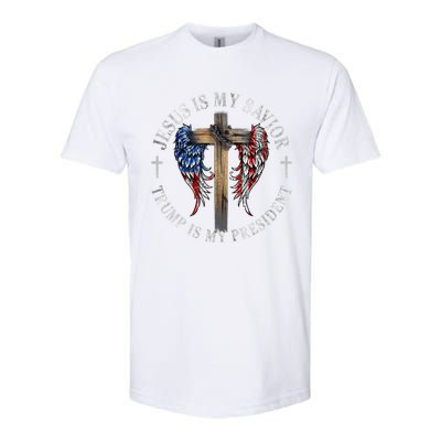 Jesus Is My Savior Trump Is My President 2024 Usa Flag Cross Softstyle CVC T-Shirt