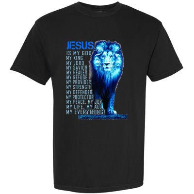 Jesus Is My God King My Lord My Savior Blue Lion Christian Garment-Dyed Heavyweight T-Shirt