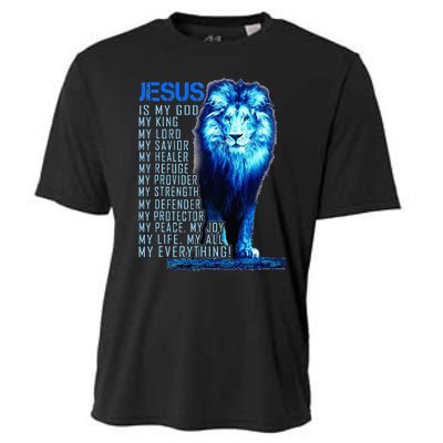 Jesus Is My God King My Lord My Savior Blue Lion Christian Cooling Performance Crew T-Shirt