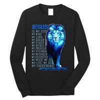 Jesus Is My God King My Lord My Savior Blue Lion Christian Long Sleeve Shirt