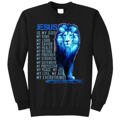 Jesus Is My God King My Lord My Savior Blue Lion Christian Sweatshirt