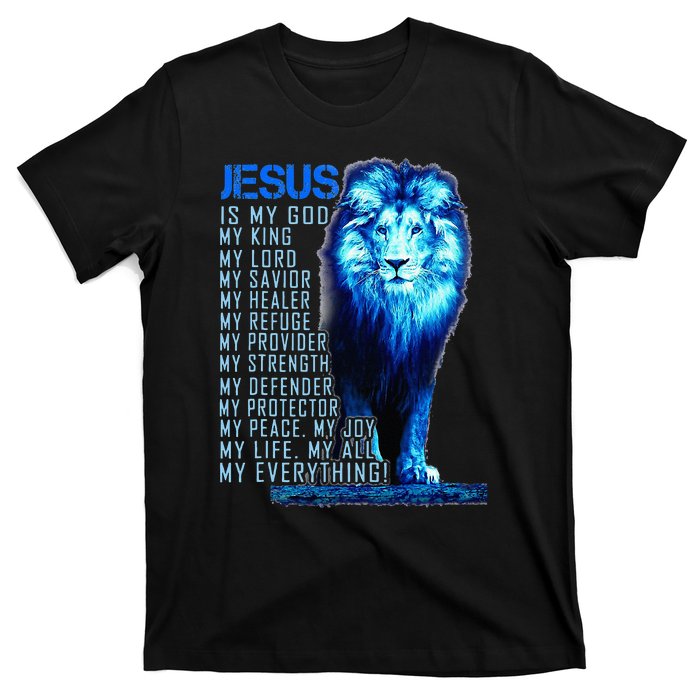 Jesus Is My God King My Lord My Savior Blue Lion Christian T-Shirt