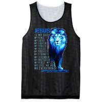 Jesus Is My God King My Lord My Savior Blue Lion Christian Mesh Reversible Basketball Jersey Tank