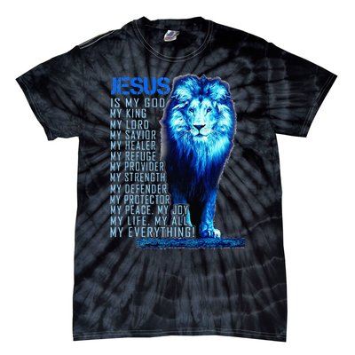 Jesus Is My God King My Lord My Savior Blue Lion Christian Tie-Dye T-Shirt