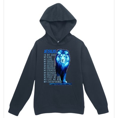 Jesus Is My God King My Lord My Savior Blue Lion Christian Urban Pullover Hoodie