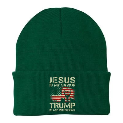 Jesus Is My Savior Trump Is My President Trump 2024 USA Flag Knit Cap Winter Beanie