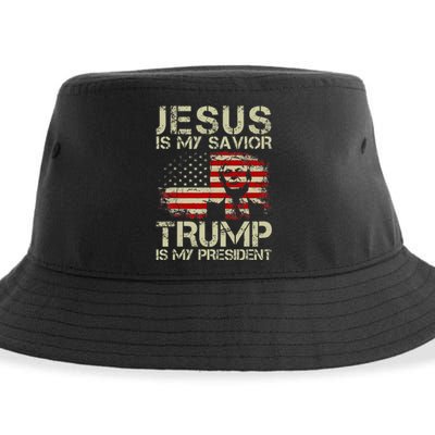 Jesus Is My Savior Trump Is My President Trump 2024 USA Flag Sustainable Bucket Hat