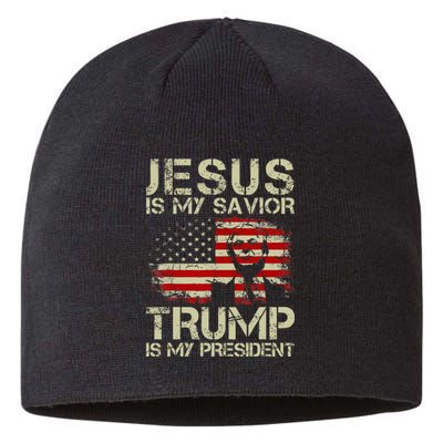 Jesus Is My Savior Trump Is My President Trump 2024 USA Flag Sustainable Beanie