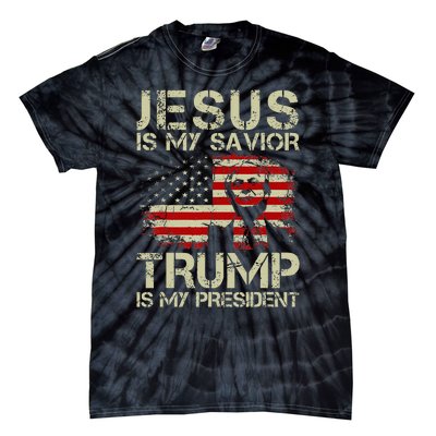 Jesus Is My Savior Trump Is My President Trump 2024 USA Flag Tie-Dye T-Shirt