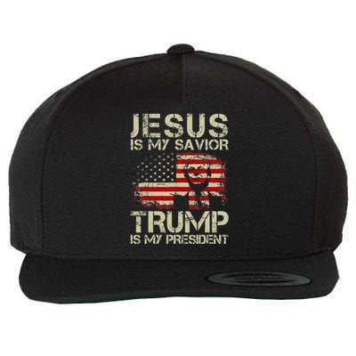 Jesus Is My Savior Trump Is My President Trump 2024 USA Flag Wool Snapback Cap