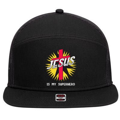 Jesus Is My Superhero Gift 7 Panel Mesh Trucker Snapback Hat