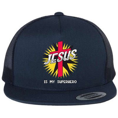 Jesus Is My Superhero Gift Flat Bill Trucker Hat