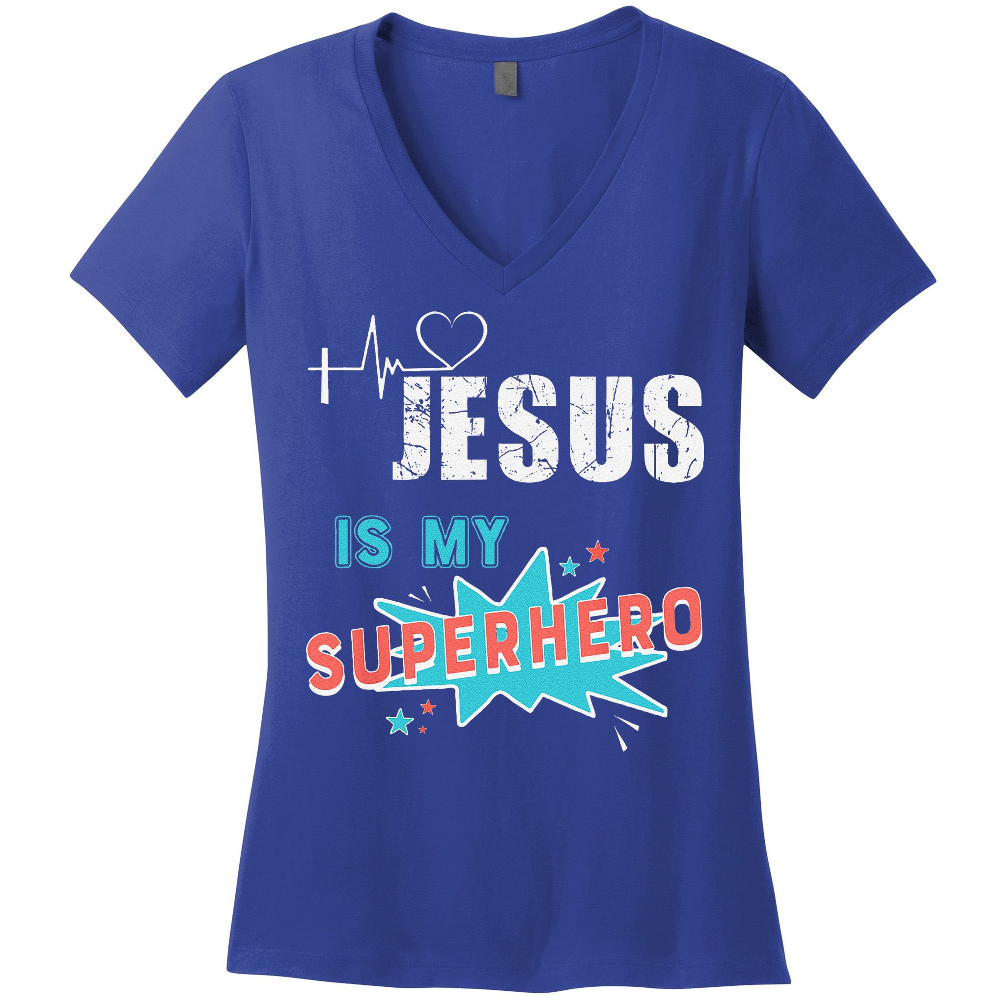 Jesus Is My Superhero Sweet Powerful Christian Women's V-Neck T-Shirt