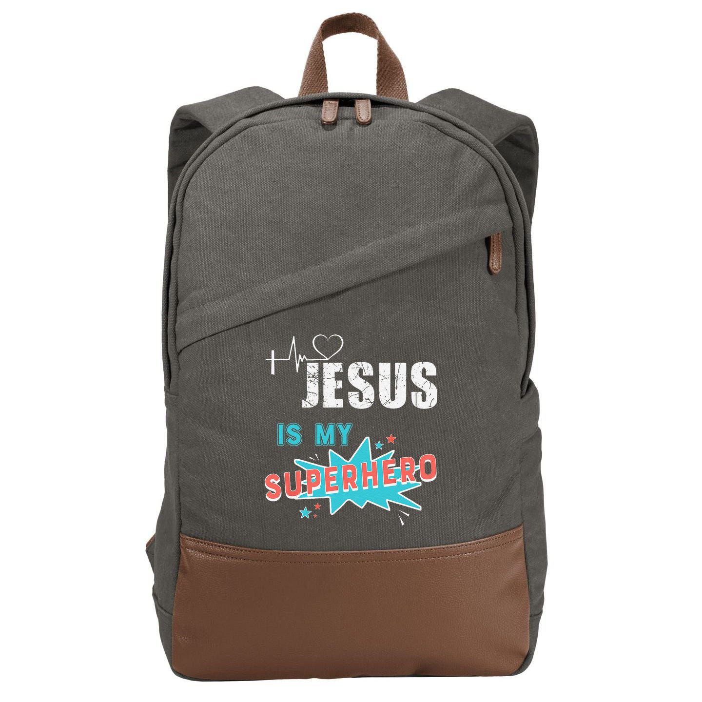 Jesus Is My Superhero Sweet Powerful Christian Cotton Canvas Backpack