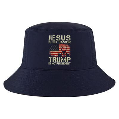 Jesus Is My Savior Trump Is My President Trump 2024 Usa Flag Cool Comfort Performance Bucket Hat