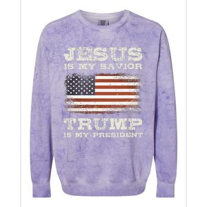 Jesus Is My Savior Trump Is My President  Colorblast Crewneck Sweatshirt