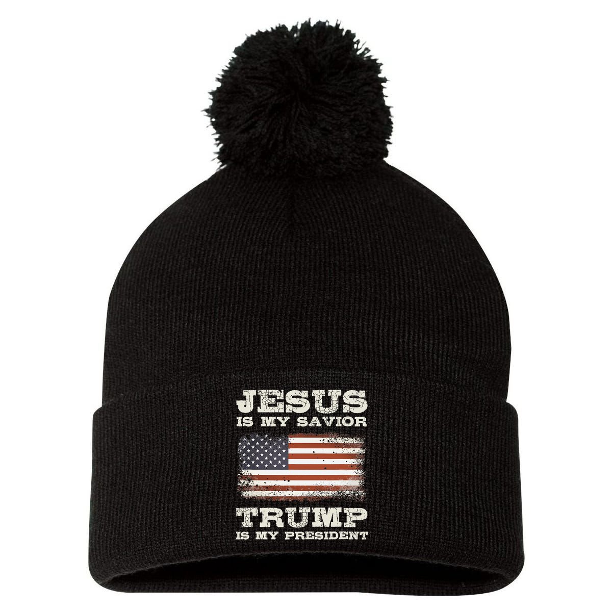 Jesus Is My Savior Trump Is My President  Pom Pom 12in Knit Beanie