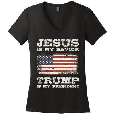 Jesus Is My Savior Trump Is My President  Women's V-Neck T-Shirt