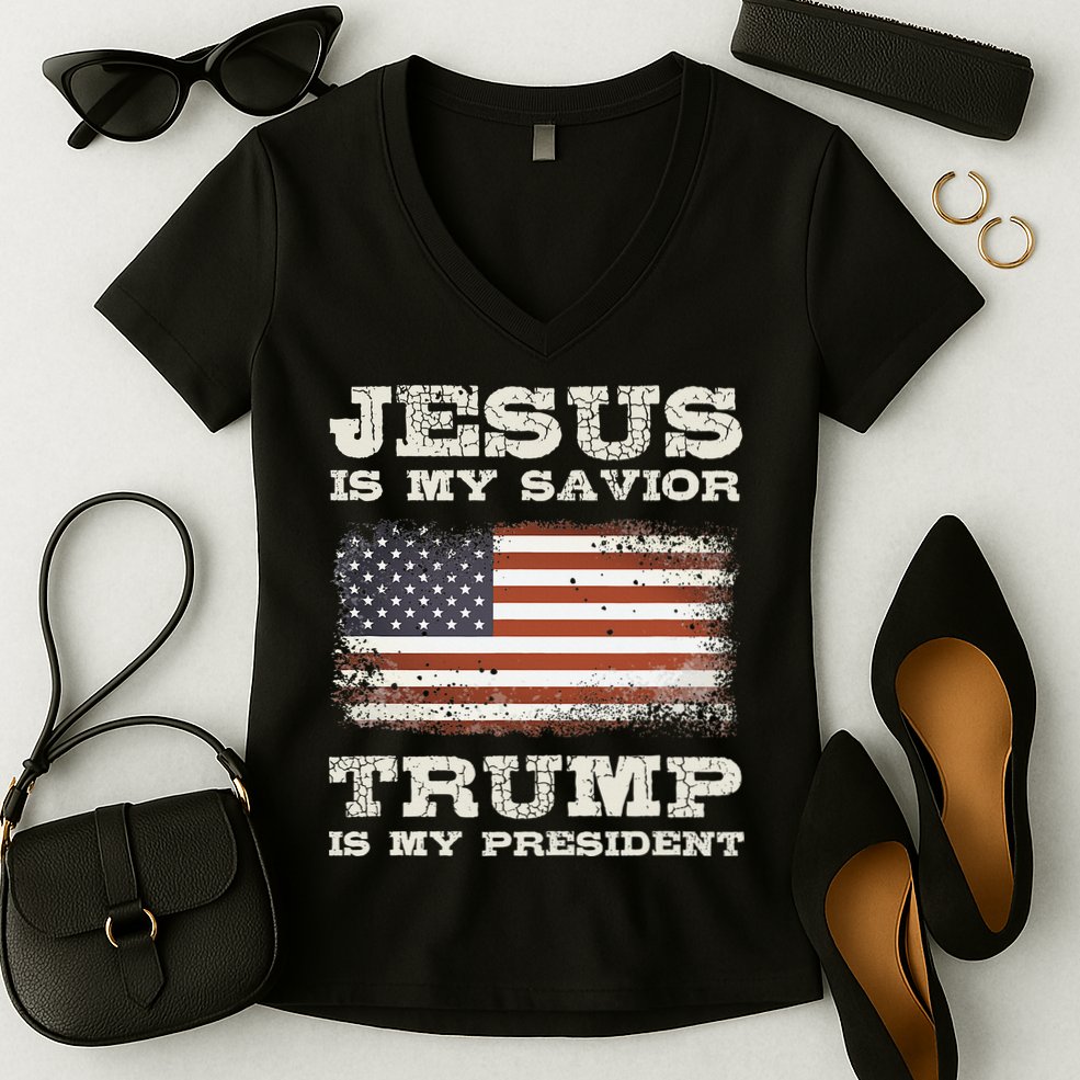 Jesus Is My Savior Trump Is My President  Women's V-Neck T-Shirt