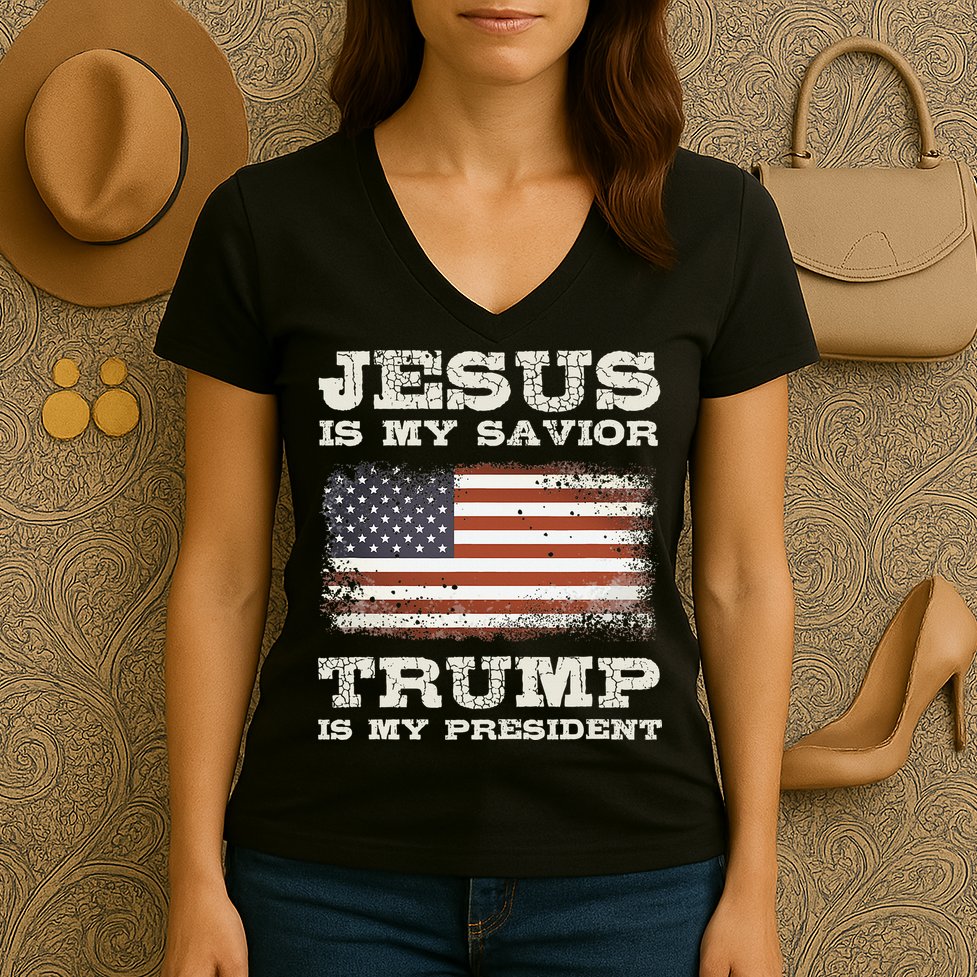 Jesus Is My Savior Trump Is My President  Women's V-Neck T-Shirt