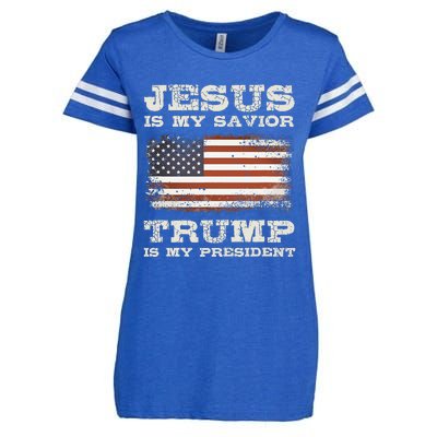 Jesus Is My Savior Trump Is My President  Enza Ladies Jersey Football T-Shirt