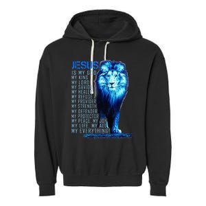 Jesus Is My God King My Lord My Savior Blue Lion Christian Garment-Dyed Fleece Hoodie