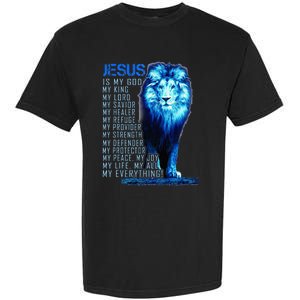 Jesus Is My God King My Lord My Savior Blue Lion Christian Garment-Dyed Heavyweight T-Shirt