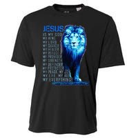 Jesus Is My God King My Lord My Savior Blue Lion Christian Cooling Performance Crew T-Shirt