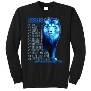 Jesus Is My God King My Lord My Savior Blue Lion Christian Sweatshirt