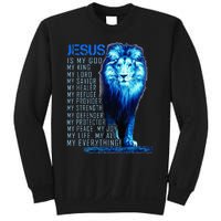 Jesus Is My God King My Lord My Savior Blue Lion Christian Sweatshirt