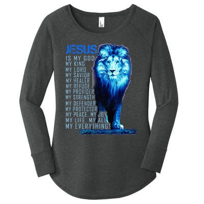 Jesus Is My God King My Lord My Savior Blue Lion Christian Women's Perfect Tri Tunic Long Sleeve Shirt