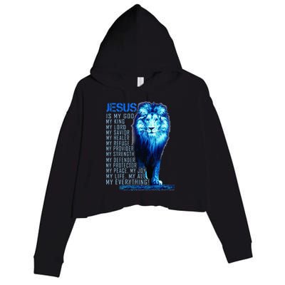 Jesus Is My God King My Lord My Savior Blue Lion Christian Crop Fleece Hoodie