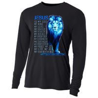 Jesus Is My God King My Lord My Savior Blue Lion Christian Cooling Performance Long Sleeve Crew