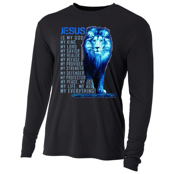 Jesus Is My God King My Lord My Savior Blue Lion Christian Cooling Performance Long Sleeve Crew