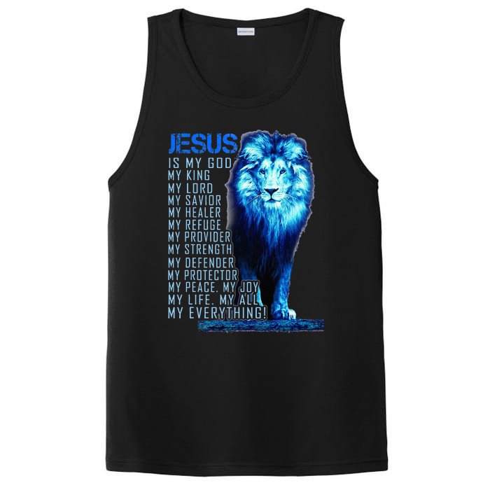 Jesus Is My God King My Lord My Savior Blue Lion Christian PosiCharge Competitor Tank