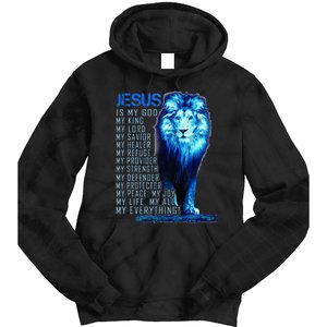 Jesus Is My God King My Lord My Savior Blue Lion Christian Tie Dye Hoodie