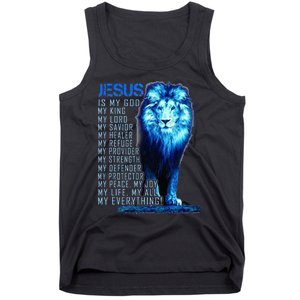 Jesus Is My God King My Lord My Savior Blue Lion Christian Tank Top