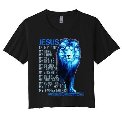 Jesus Is My God King My Lord My Savior Blue Lion Christian Women's Crop Top Tee