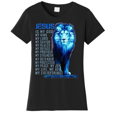 Jesus Is My God King My Lord My Savior Blue Lion Christian Women's T-Shirt