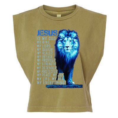 Jesus Is My God King My Lord My Savior Blue Lion Christian Garment-Dyed Women's Muscle Tee