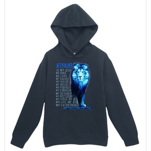 Jesus Is My God King My Lord My Savior Blue Lion Christian Urban Pullover Hoodie