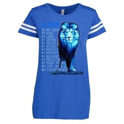 Jesus Is My God King My Lord My Savior Blue Lion Christian Enza Ladies Jersey Football T-Shirt