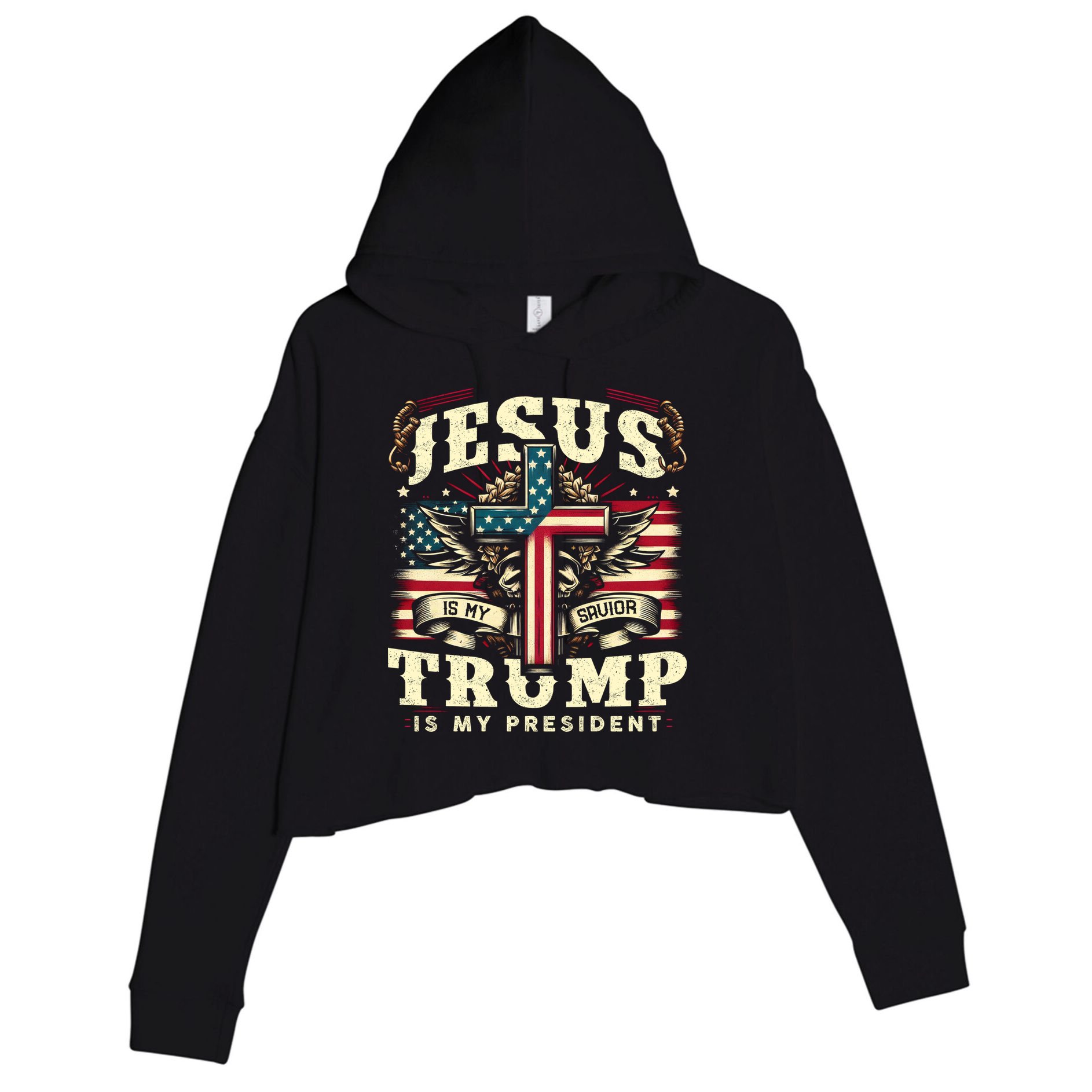 Jesus Is My Savior Donald Trump Is My President Usa Christian Flag Crop Fleece Hoodie