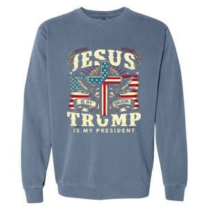 Jesus Is My Savior Donald Trump Is My President Usa Christian Flag Garment-Dyed Sweatshirt