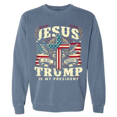 Jesus Is My Savior Donald Trump Is My President Usa Christian Flag Garment-Dyed Sweatshirt