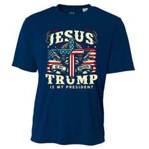 Jesus Is My Savior Donald Trump Is My President Usa Christian Flag Cooling Performance Crew T-Shirt